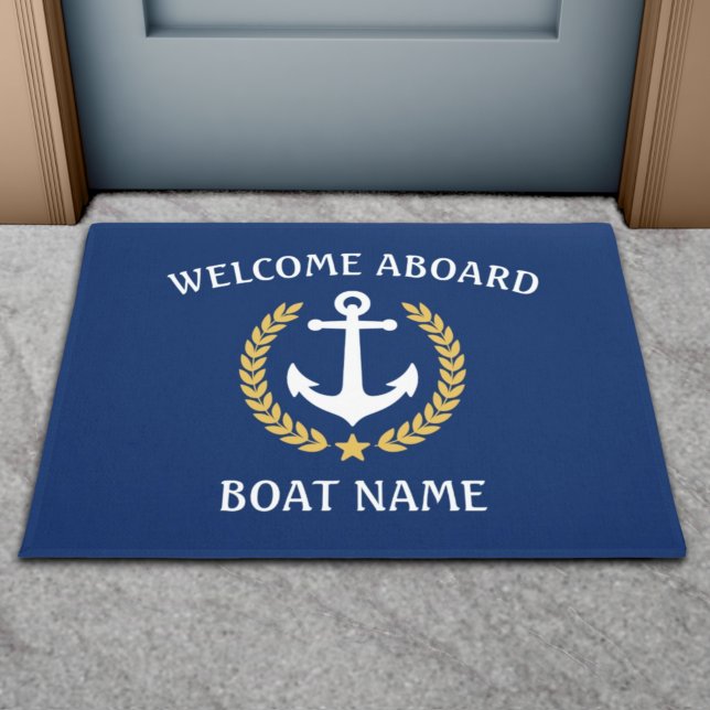 Tapete Seu nome de boi Anchor Laurel Welcome Aboard Blue (Criador carregado)