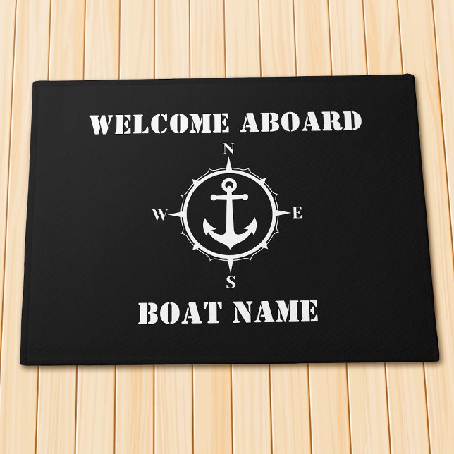 Tapete Seu nome de boi Compass Anchor Welcome Aboard Blac (Several sizes to choose from.)