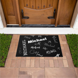 Tapete Seu nome e padrão personalizado de monograma preto