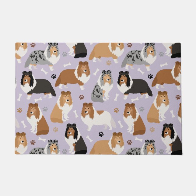 Tapete Sheltie Dog Bones e Paws Doormat (Frente)