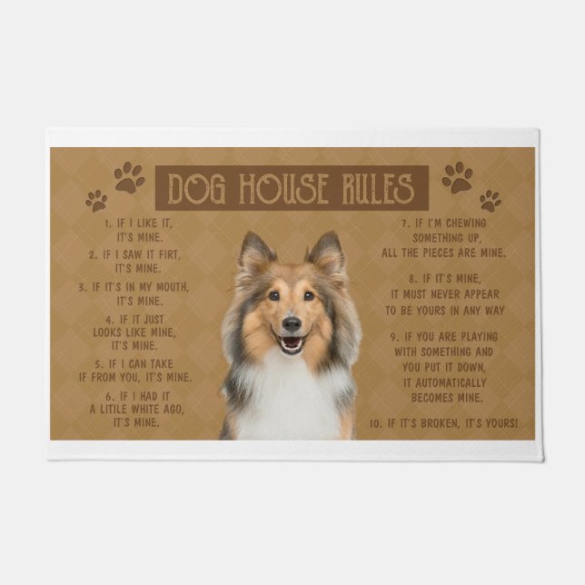 Tapete Shetland Sheepdog Dog House Rules, Se Quebrado (Frente)