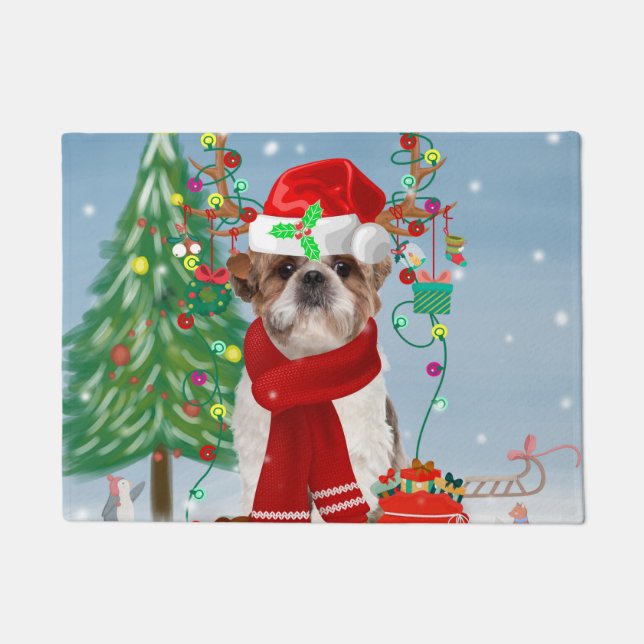 Tapete Shih Tzu Dog no Natal da Neve (Frente)