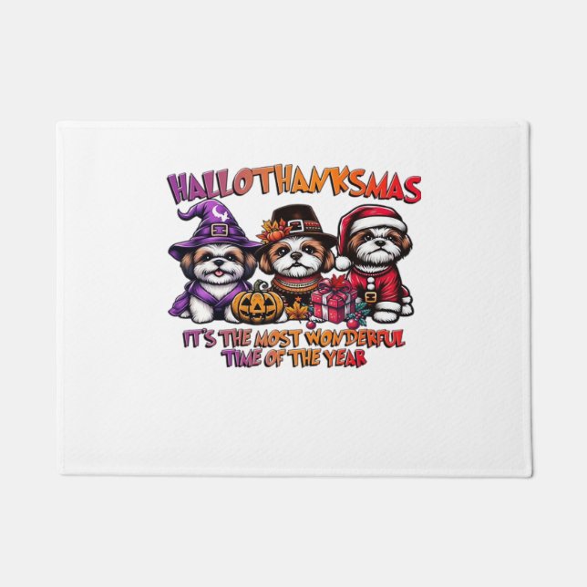 Tapete Shih Tzu Halloween Dia de Ação de Graças Clássico (Frente)