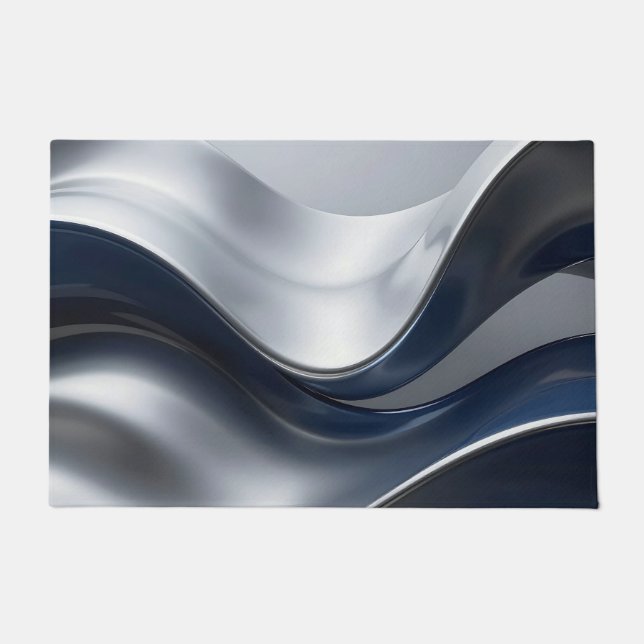 Tapete Silver And Navy Fluid Waves Abstract Modern Design (Frente)