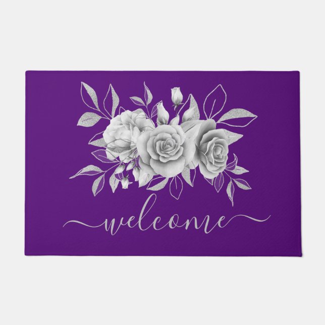 Tapete Silver Purple Floral Watercolor "Welcome" (Bem-vin (Frente)