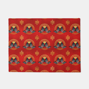 Tapete Símbolo da boa fortuna com peixes e moeda de Koi