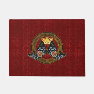 Tapete Símbolo da boa fortuna com peixes e moeda de Koi