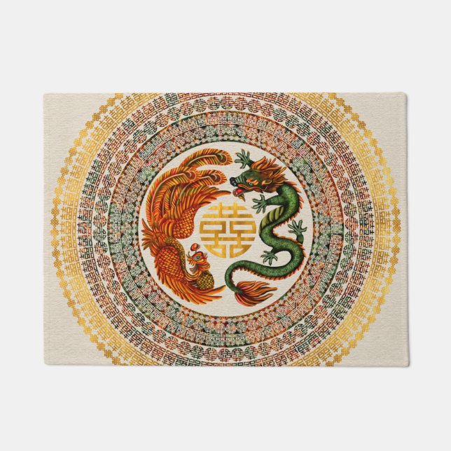 Tapete Símbolo de Felicidade Dupla com Phoenix e Dragon (Frente)