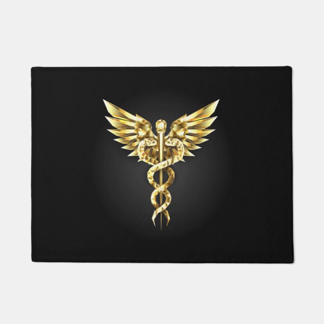 Tapete Símbolo Poligonal Dourado Caduceus (Frente)