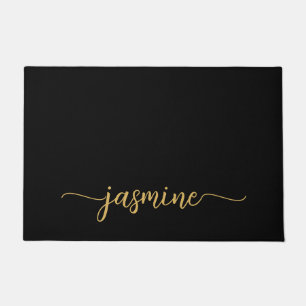 Tapete Simples Feminino Preto Dourado Nome Monograma Pers