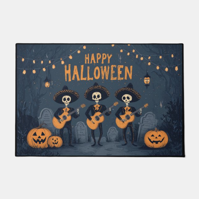 Tapete Skeleton Mariachi Band Happy Halloween (Frente)