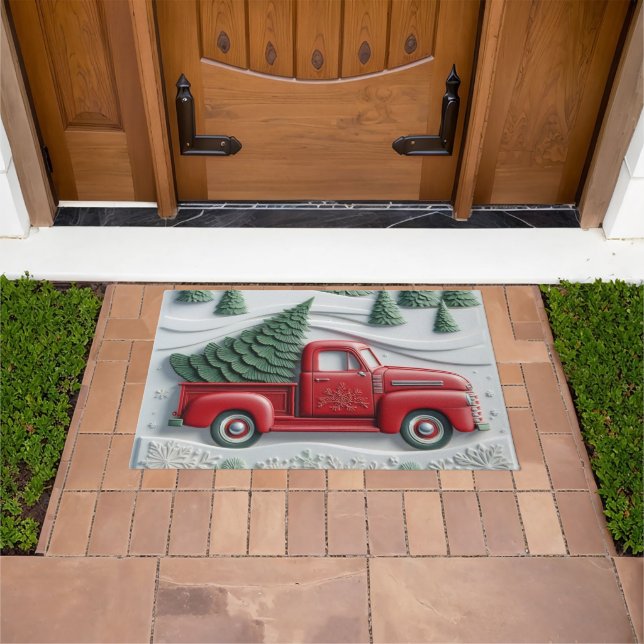 Tapete Snow Scene with Red Truck Door Mat (Ar livre)