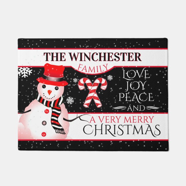 Tapete Snowman da FUN em Red Hat e Scarf | Natal NEGRO (Frente)