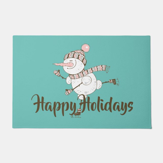 Tapete Snowman De Patinação De Gelo Com Uvas De Branca Pe (Frente)