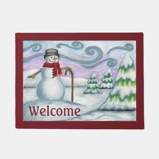 Tapete Snowman Winter Scense Welcome Doormat (Frente)