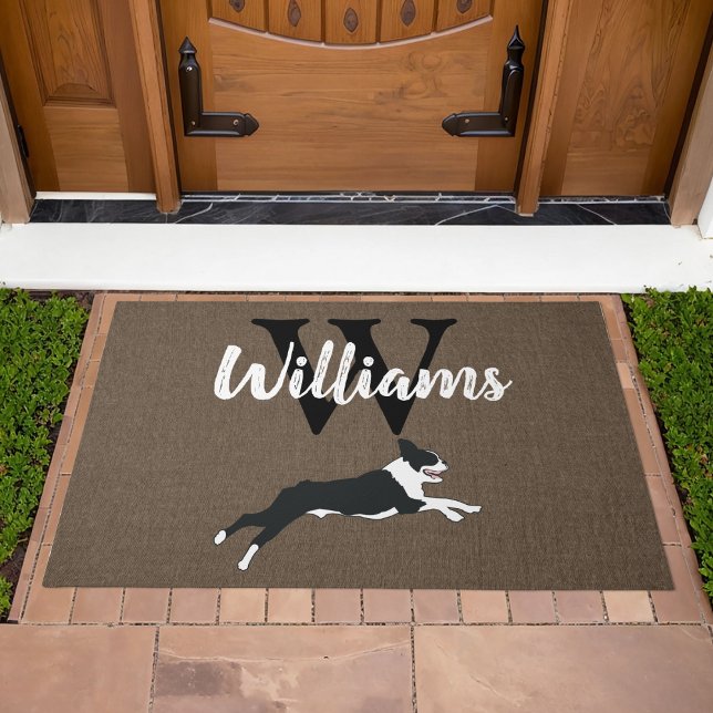 Tapete Sobrenome de Monograma de Boston Terrier Dog Breed (Boston Terrier Monogram Doormat Welcome Mat)