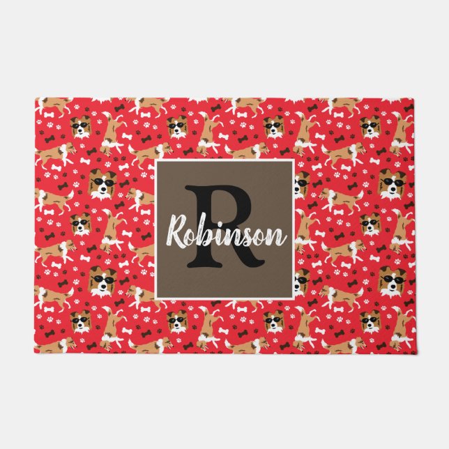 Tapete Sobrenome de Monograma de Sheepdog Shetland (Frente)