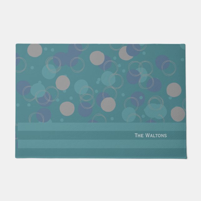 Tapete Sobrenome Padrão de Círculos Azuis Clássicos Moder (Frente)
