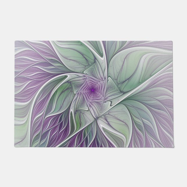 Tapete Sonho de Flor, Arte Fractal Abstrata Roxa Verde (Frente)