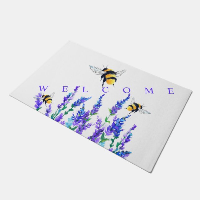 Tapete Spring Flowers and Bees Flying Doormat - Welcome (Inclinado)