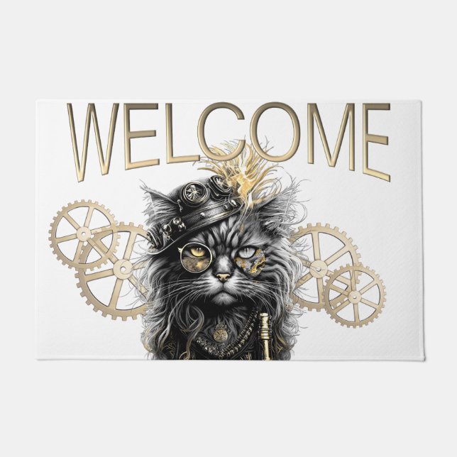 Tapete Sprocket-Paws O Gato Steampunk Funky Bem-vindo (Frente)