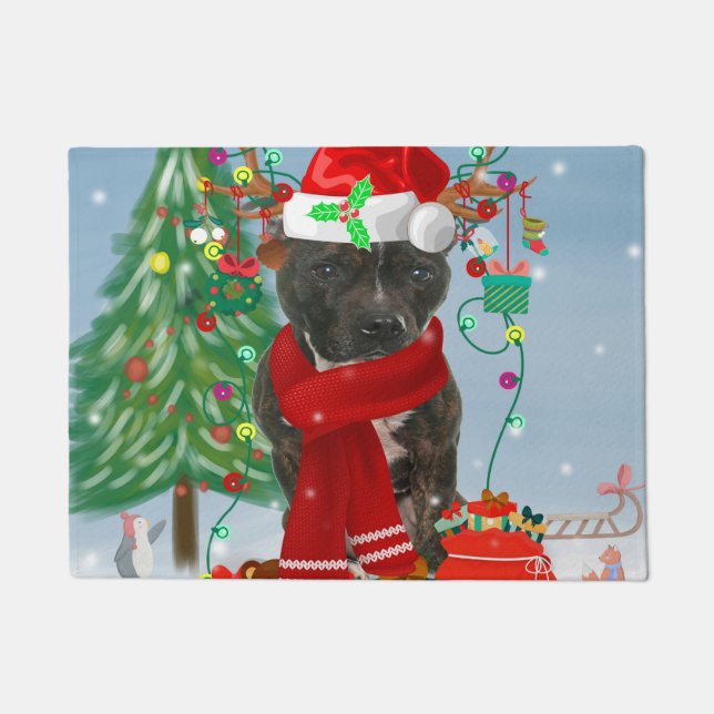 Tapete Staffordshire Bull Terrier Dog Snow Christmas (Frente)