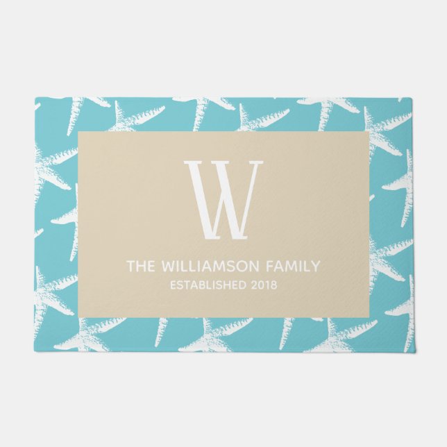 Tapete Starfish branco costeiro e nome da família (Frente)