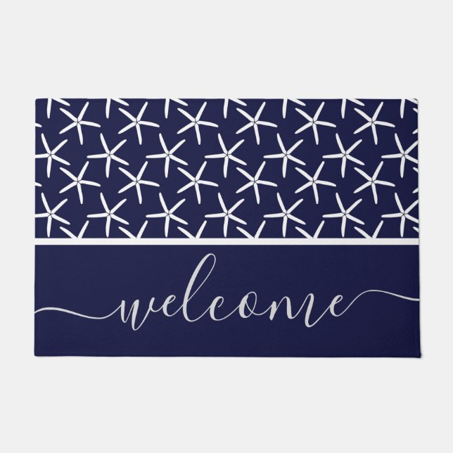 Tapete Starfish branco sobre fundo azul marinho (Frente)