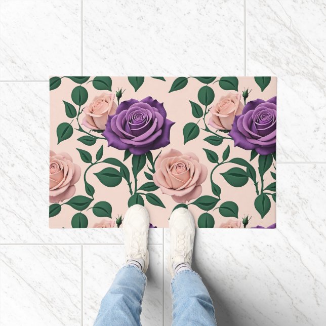 Tapete Stylized Purple Roses With Green Accents (Interior)