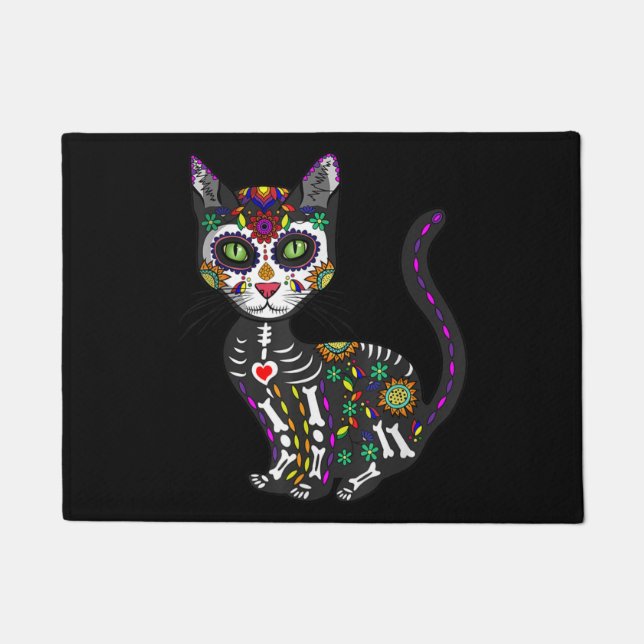 Tapete Sugar Skull Mexican Cat Halloween Day Of The Dead (Frente)