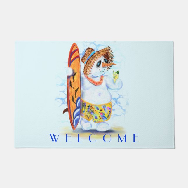 Tapete Summer Doormat Snowman Surfer - Divertido (Frente)