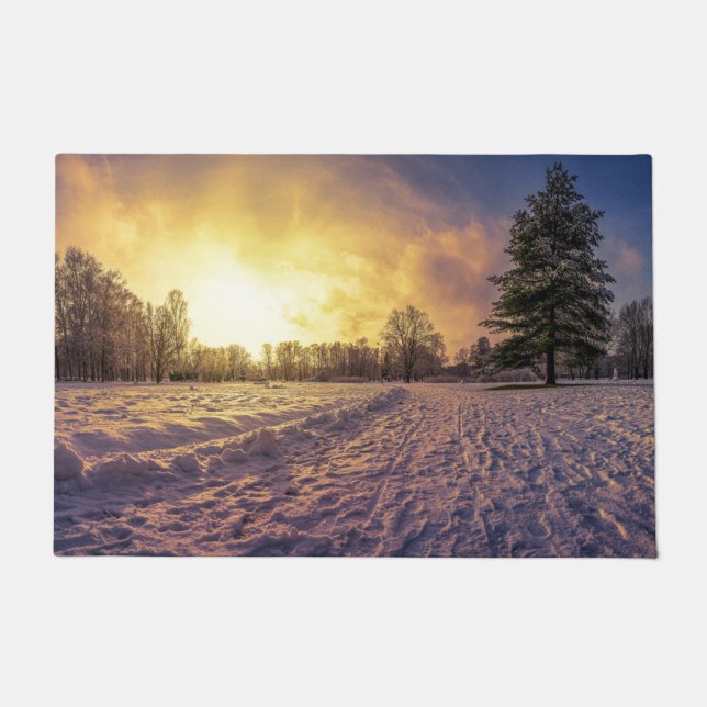 Tapete Sunset sobre o parque de inverno de neve (Frente)