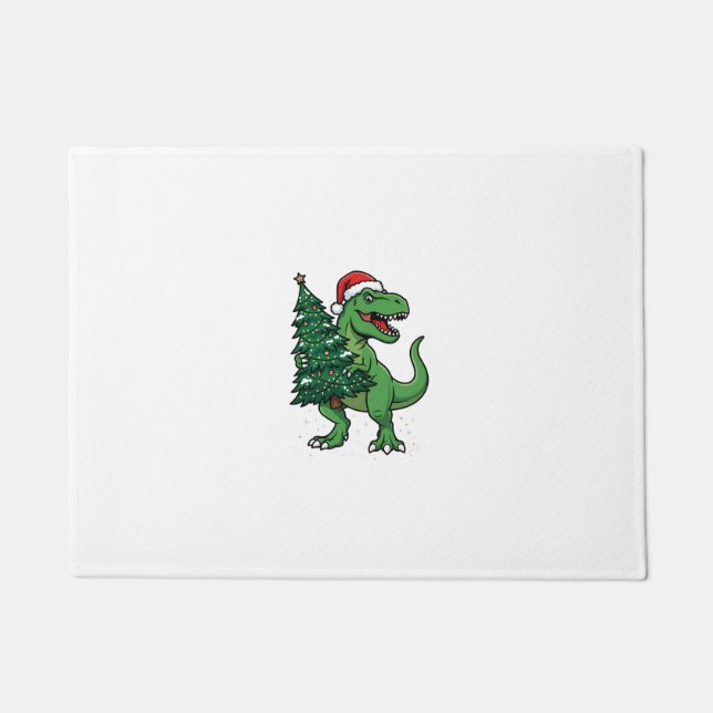 Tapete T-Rex de Natal Carregando Árvore de Natal (Frente)