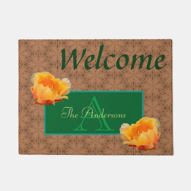 Tapete Tan e Green Personalised Monograma Orange Cactus (Frente)