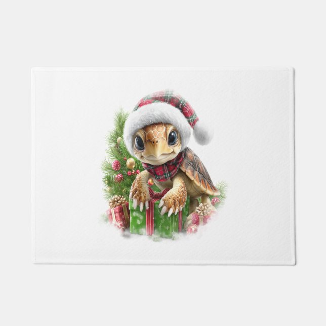 Tapete Tartaruga marinha Camisa Natal Santa Hat (Frente)