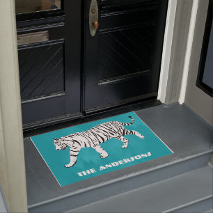 Tapete Teal Branco Tigre, Azul Turquesa Personalizado