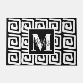 Tapete Tecla verde-escura elegante, preto e branco, monog