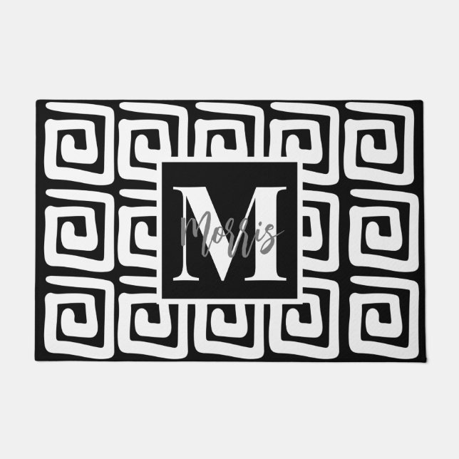 Tapete Tecla verde-escura elegante, preto e branco, monog (Frente)