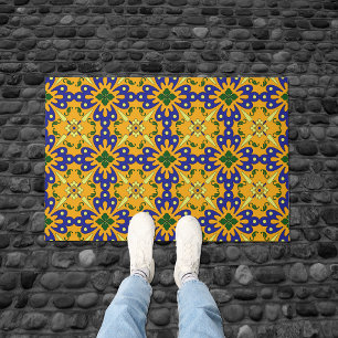 Tapete Teste padrão azul e amarelo alaranjado do azulejo