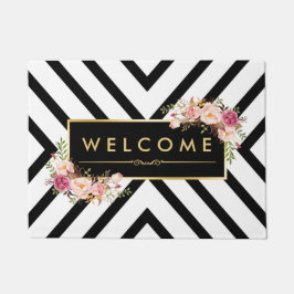 Tapete Teste padrão branco preto floral do vintage