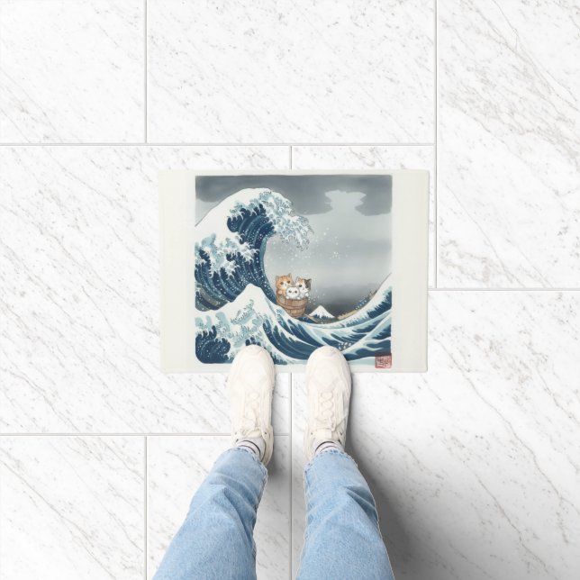 Tapete The Great Wave off Kanagawa with Cute Kittens (Interior)