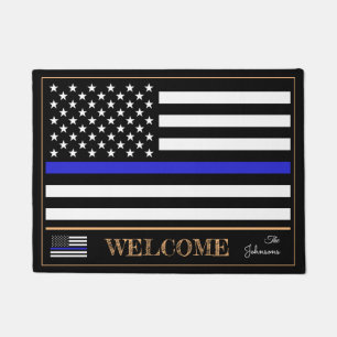 Tapete Thin Blue Line & American Flag Police Welcome /EUA