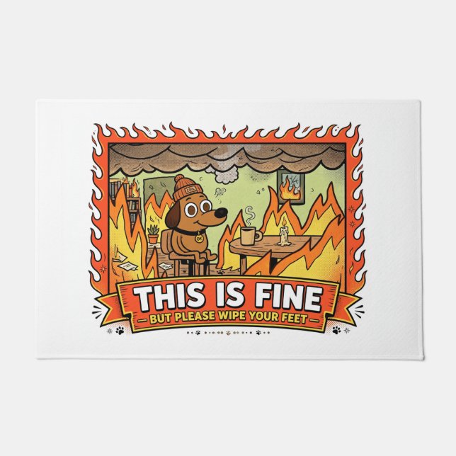 Tapete This Is Fine Dog Funny Fire Doormat (Frente)