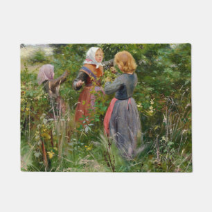 Tapete Three Girls Picking Blackberry (por Brendekilde)