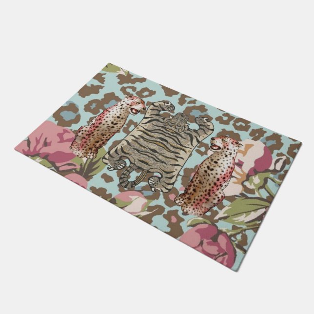 Tapete Tiger Chinoiserie Doormat Mat Rug, Leopardo Rosa (Inclinado)
