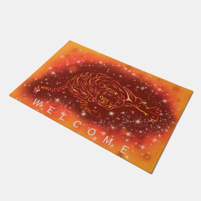 Tapete Tiger Correndo No Starry Night Doormat Welcome (Inclinado)