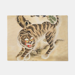 Tapete Tigre Minhwa Antigo sob Árvore de Pinheiro