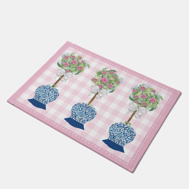 Tapete Tinta-rosa Rosa azul Ginger Jar Doormat Rug (Inclinado)