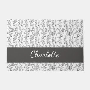 Tapete Toalete Floral Preto Branco Nome Personalizado