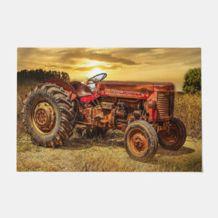 Tapete Trator de Fazenda Vermelha Vintage
